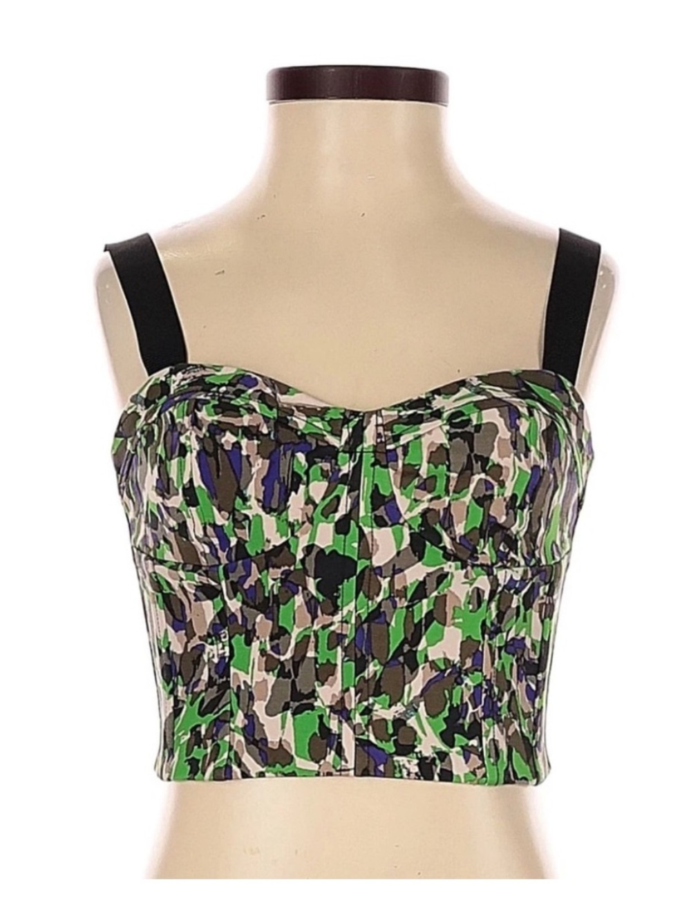 Club Monaco Green Multicolor Bustier Crop Top with Black Straps